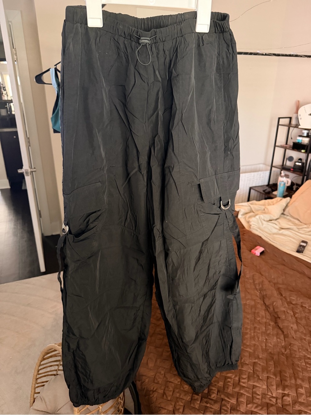 PacSun Black Cargo Jogger Pants with Utility Rings (windbreaker material)